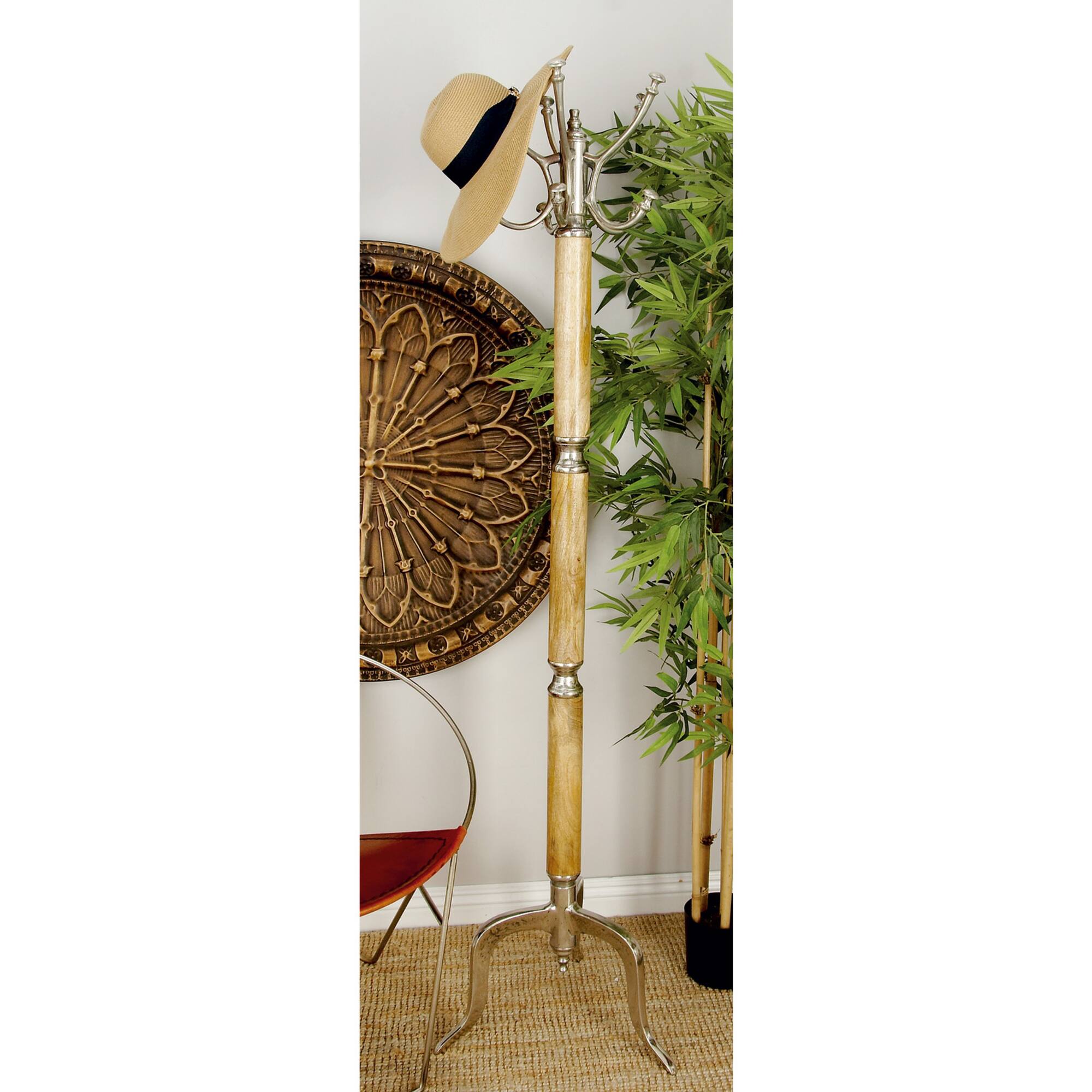 Silver Mango Wood Traditional Coat Rack, 72" x 19" x 19"